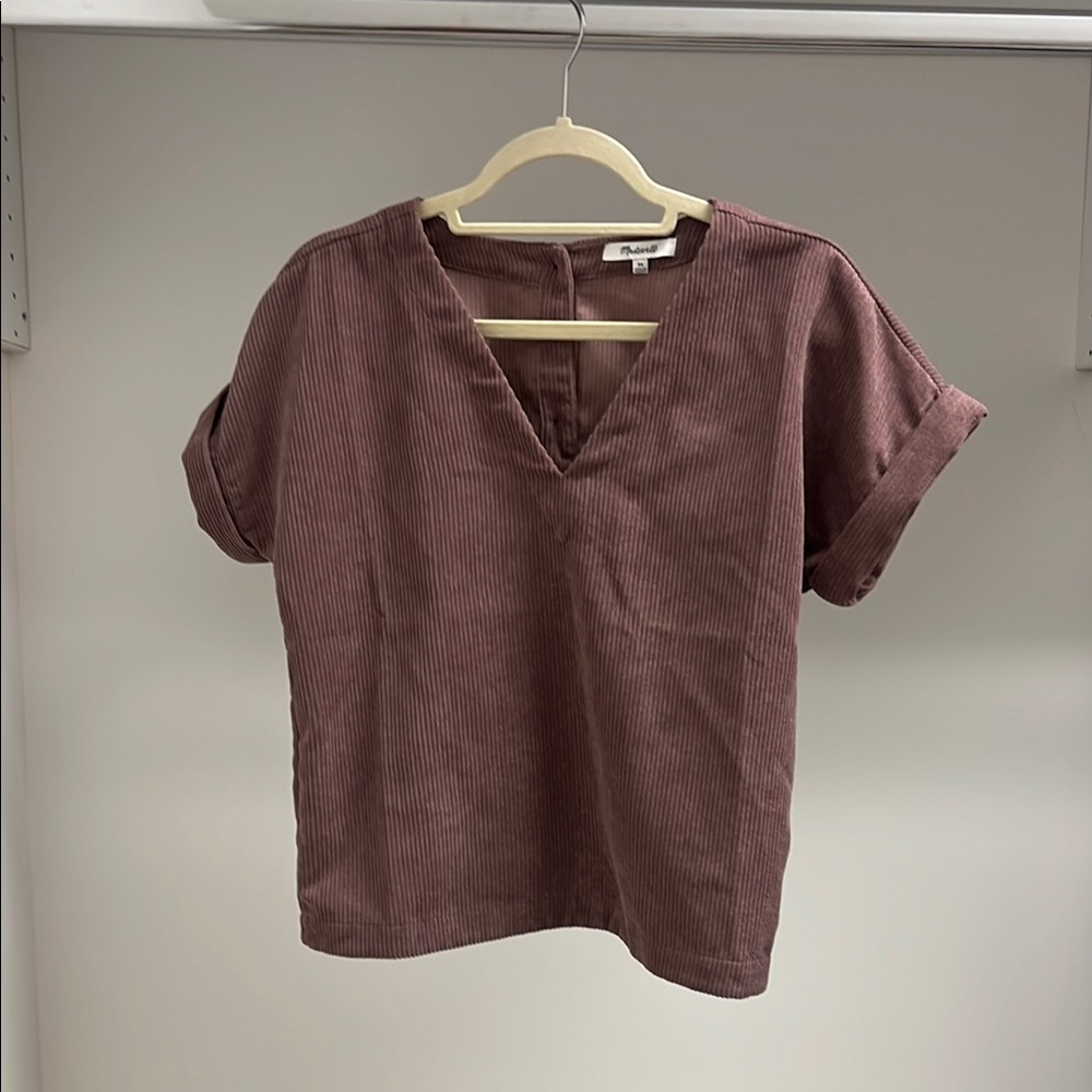 Madewell Mauve V-Neck Corduroy Top